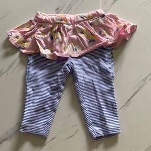 Carter’s Girl 3mo Skirt&Pants Blue striped pants with pink floral skirt attached